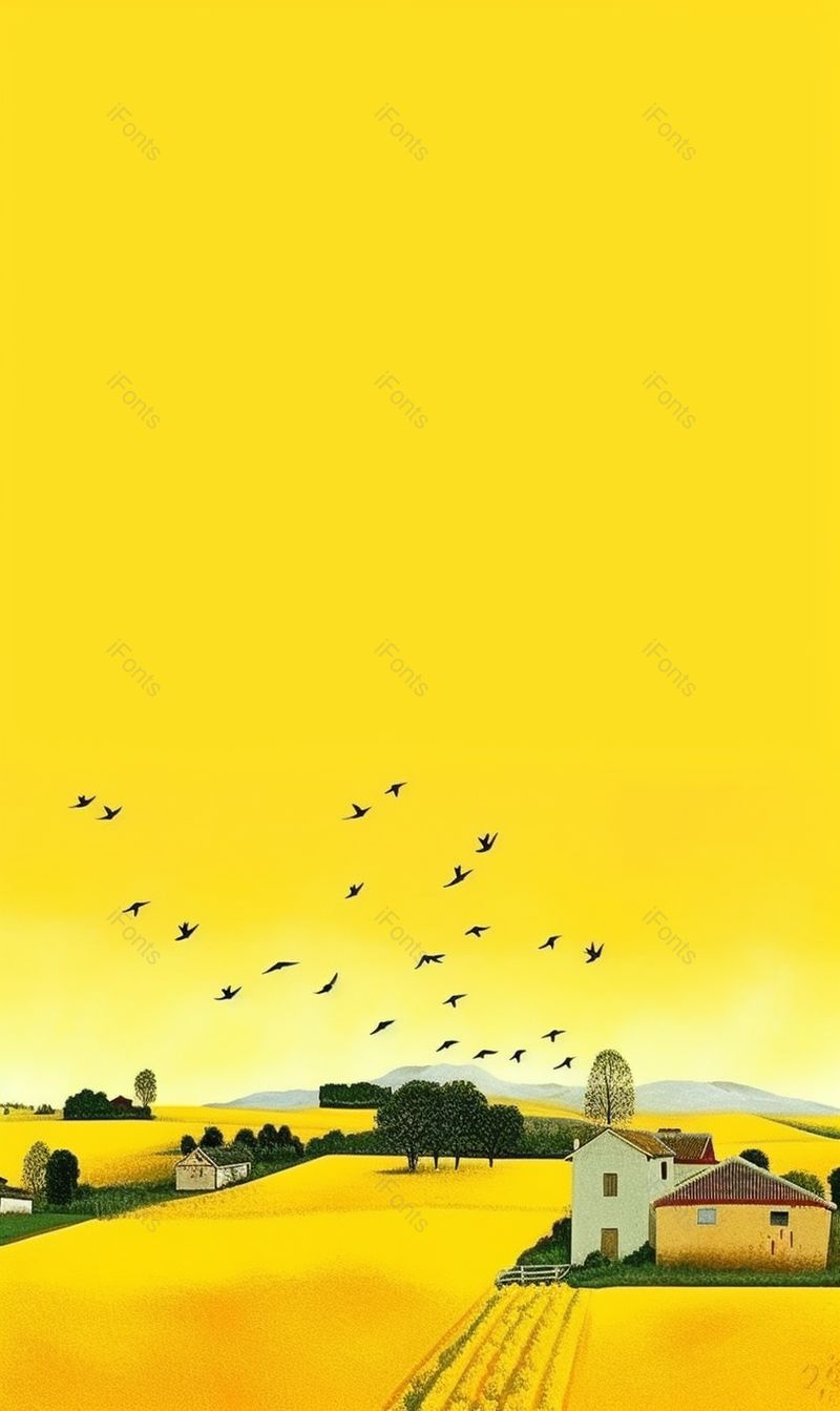 秋天秋季黄色稻田水稻麦田小麦乡村手绘插画,插画/手绘图,插画/手绘图库,插画/手绘图下载,插画/手绘